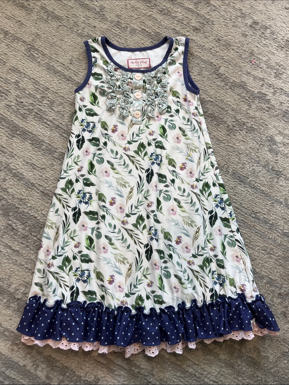 Cheeky Plum Collection Floral Ruffle Tank Dress - Navy & Green
